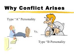 A cartoon of a Type "A" personality vs. Type "B" personality. The title reads "Why Conflict Arises." Contact us to learn more about personality testing in Tampa, FL. Search "personality testing near me" to learn more about our practice.